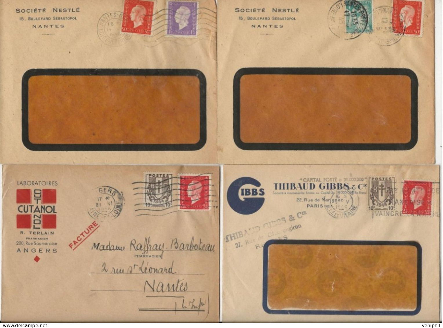 LOT DE 24 LETTRES AFFRANCHIES  TYPE MERCURE N° 682- 685-687-688--684 - LETTRES PUB + CACHETS DIVERS -1945 -COTE + De 90€ - Mechanical Postmarks (Other)