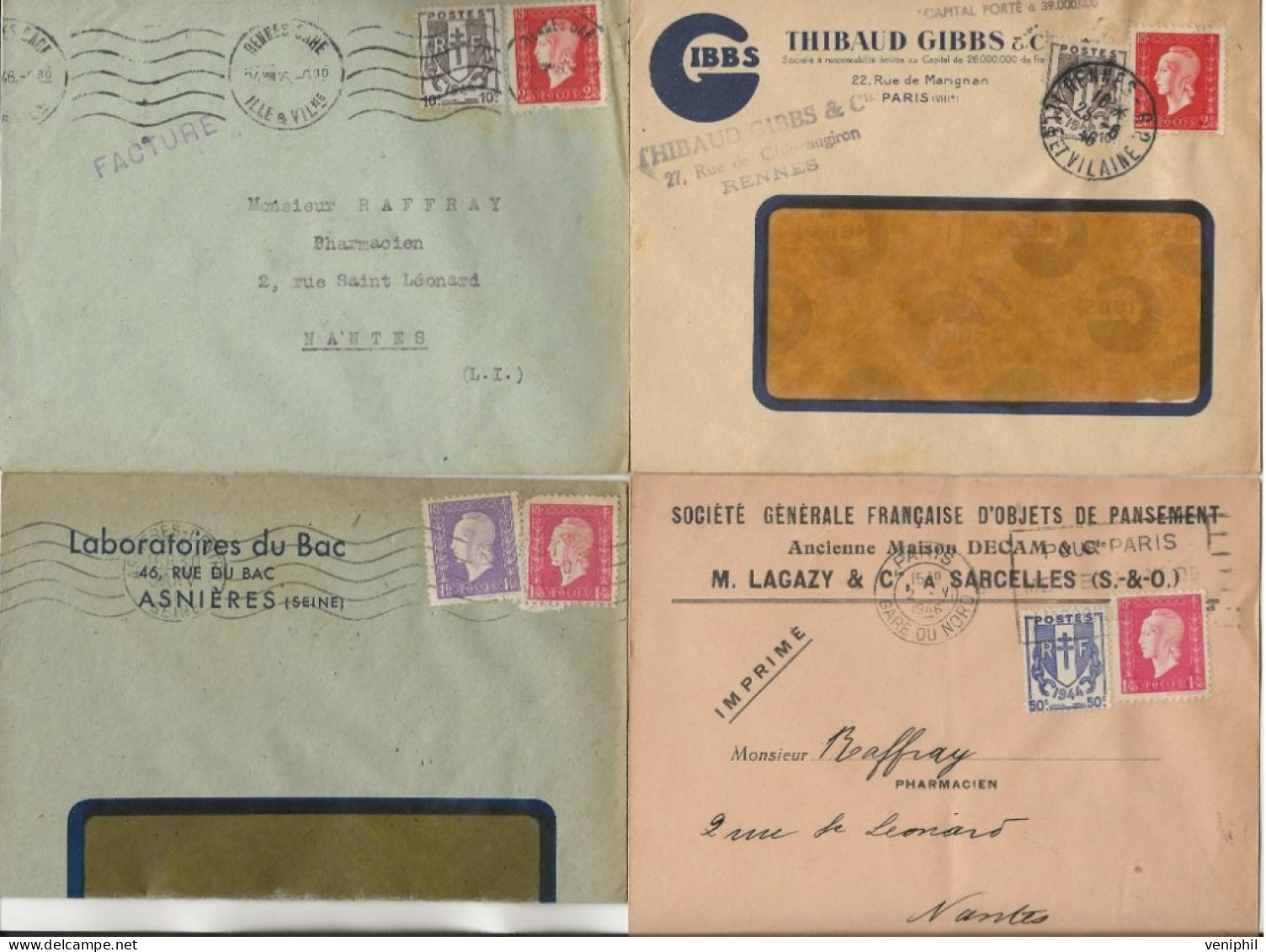 LOT DE 24 LETTRES AFFRANCHIES  TYPE MERCURE N° 682- 685-687-688--684 - LETTRES PUB + CACHETS DIVERS -1945 -COTE + De 90€ - Mechanical Postmarks (Other)