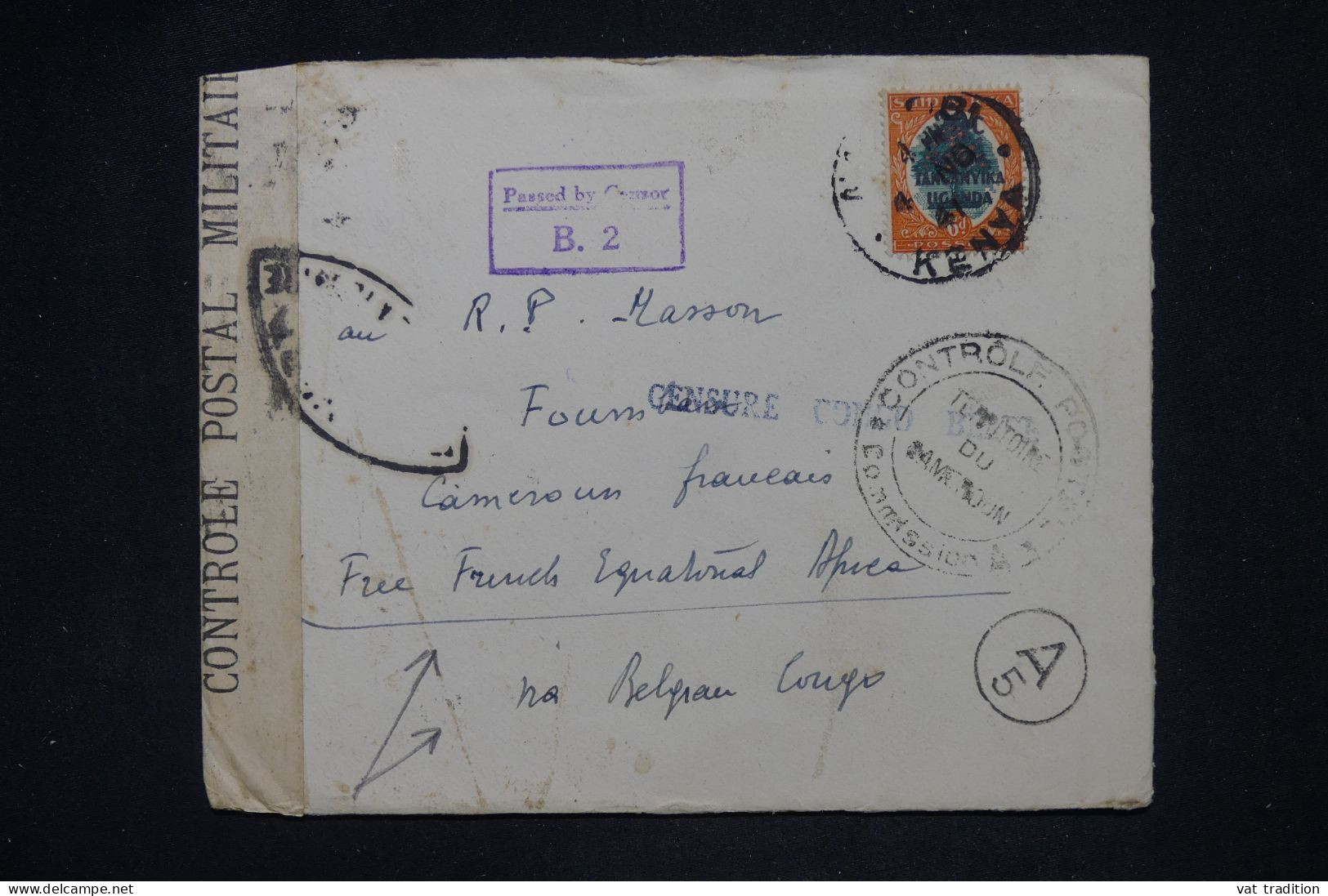 KENYA OUGANDA ET TANGANYIKA - Enveloppe Pour Le Cameroun Français En 1941 Avec Conytrôle Postal - L 148815 - Kenya, Uganda & Tanganyika