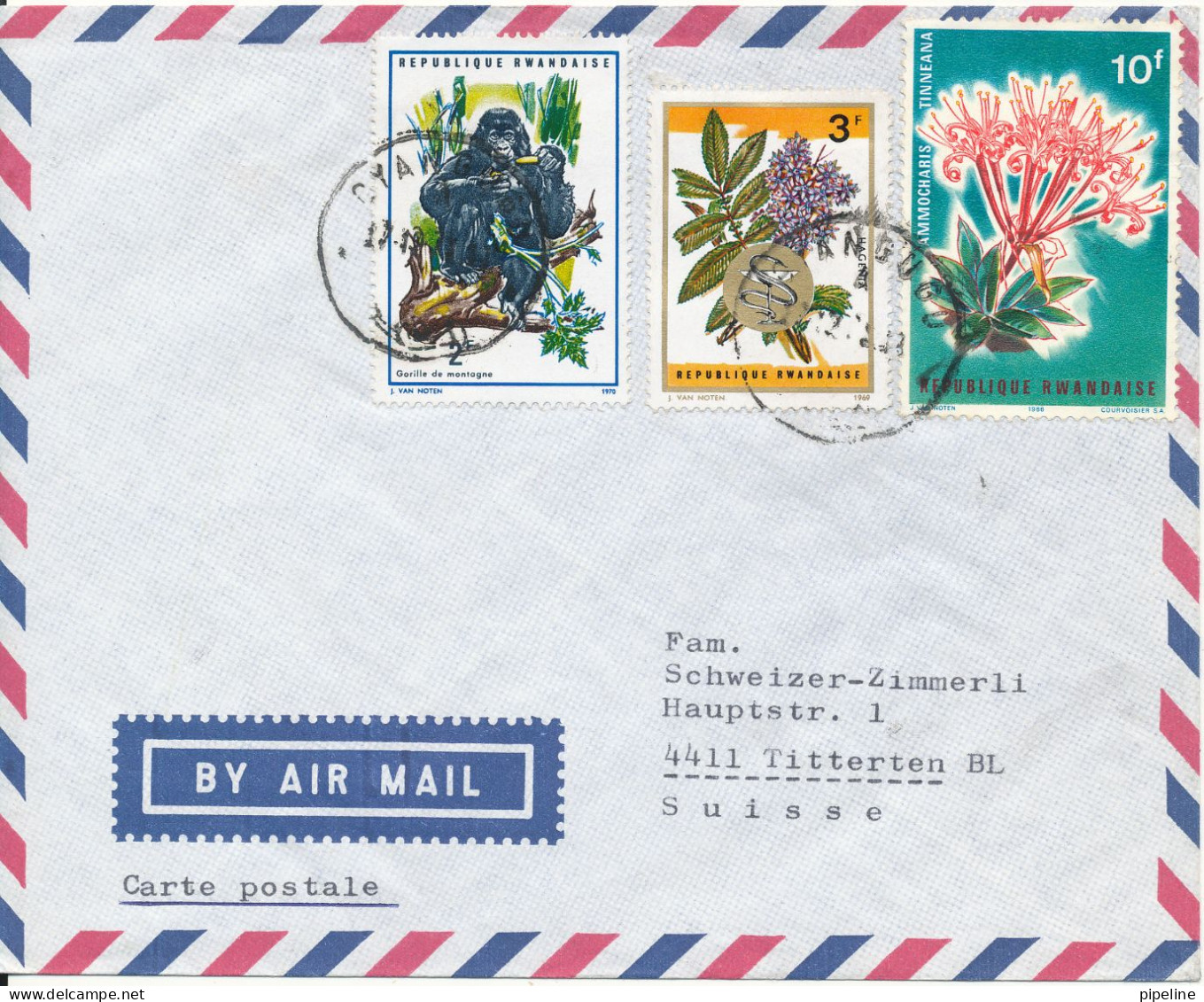Rwanda Air Mail Cover Sent To Switzerland Cyangugu 27-12-1970 - Otros & Sin Clasificación