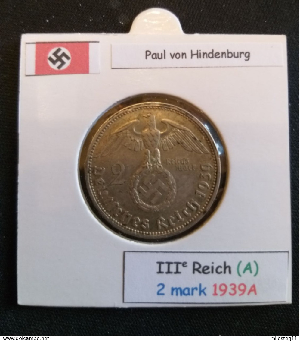 Pièce De 2 Reichsmark De 1939A (Berlin) Paul Von Hindenburg (position A) - 2 Reichsmark