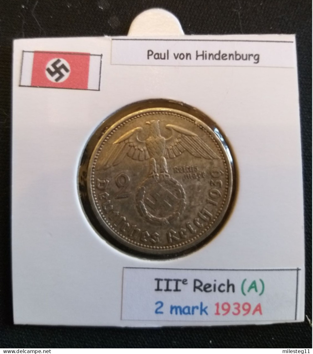 Pièce De 2 Reichsmark De 1939A (Berlin) Paul Von Hindenburg (position A) - 2 Reichsmark