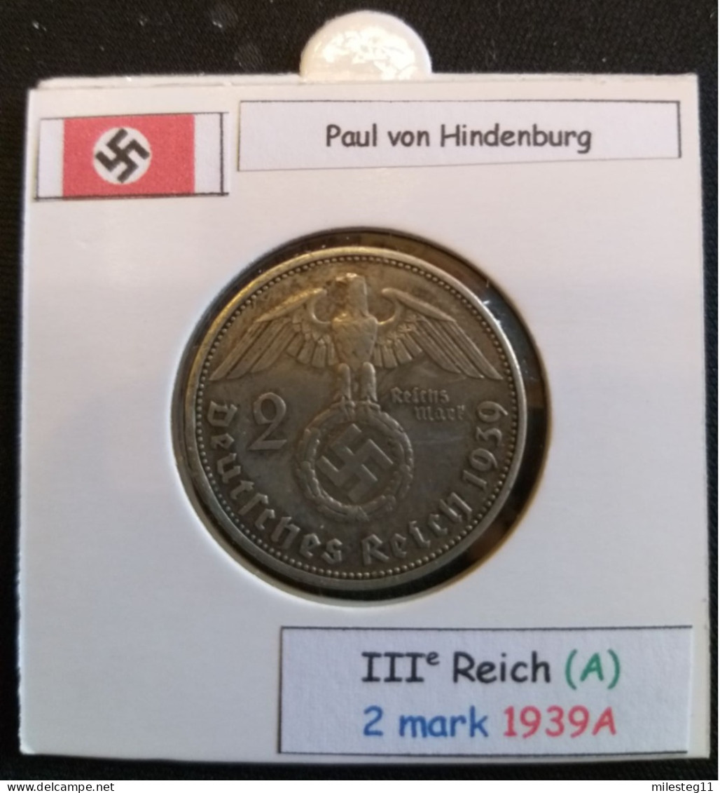 Pièce De 2 Reichsmark De 1939A (Berlin) Paul Von Hindenburg (position A) - 2 Reichsmark