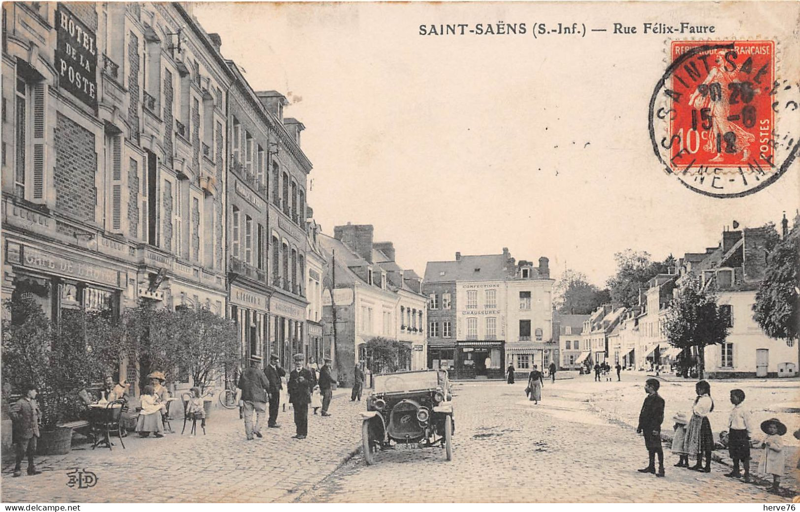 SAINS-SAENS - Rue Félix Faure - Café - Automobile - 1912 - Saint Saens