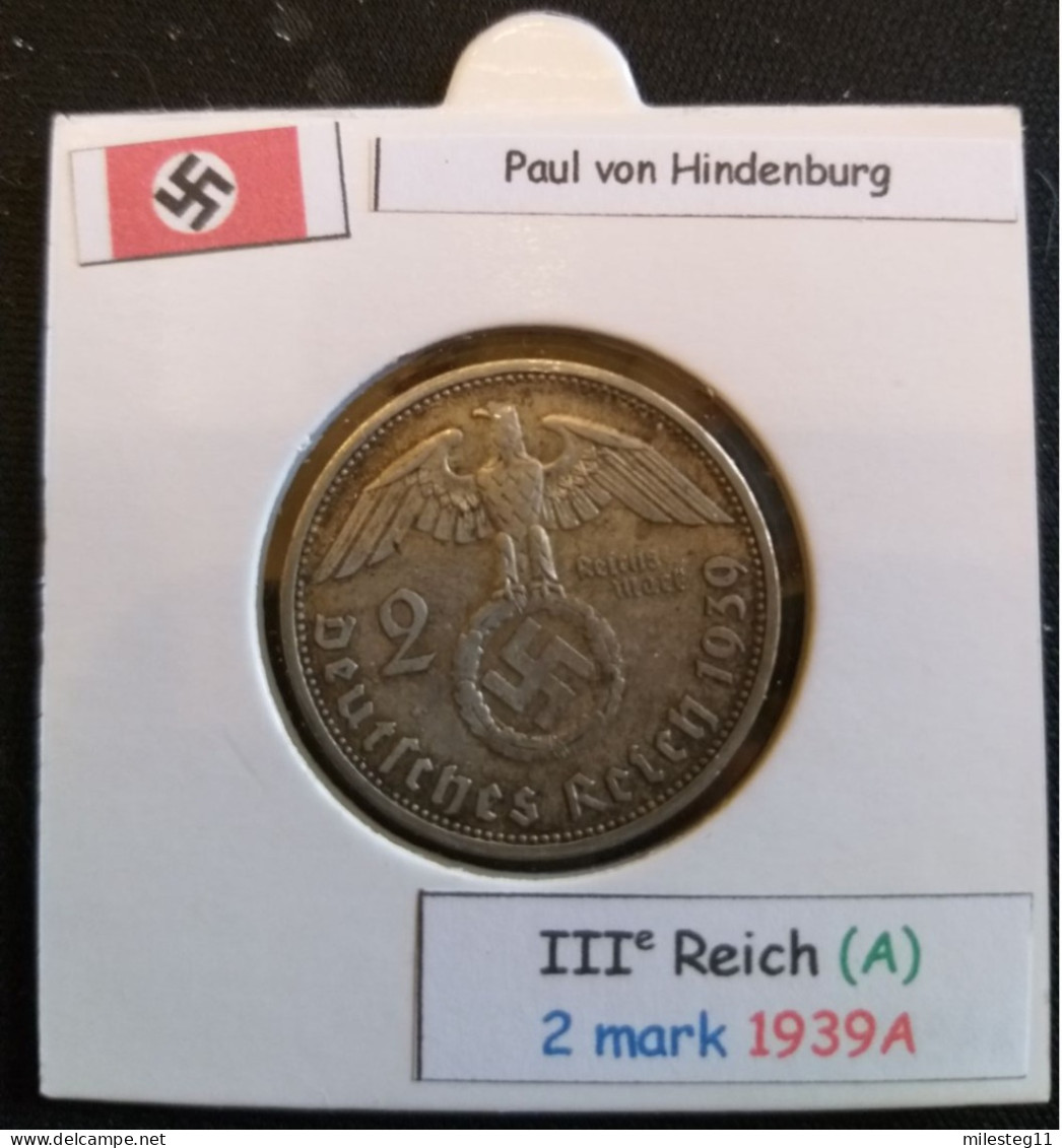 Pièce De 2 Reichsmark De 1939A (Berlin) Paul Von Hindenburg (position A) - 2 Reichsmark