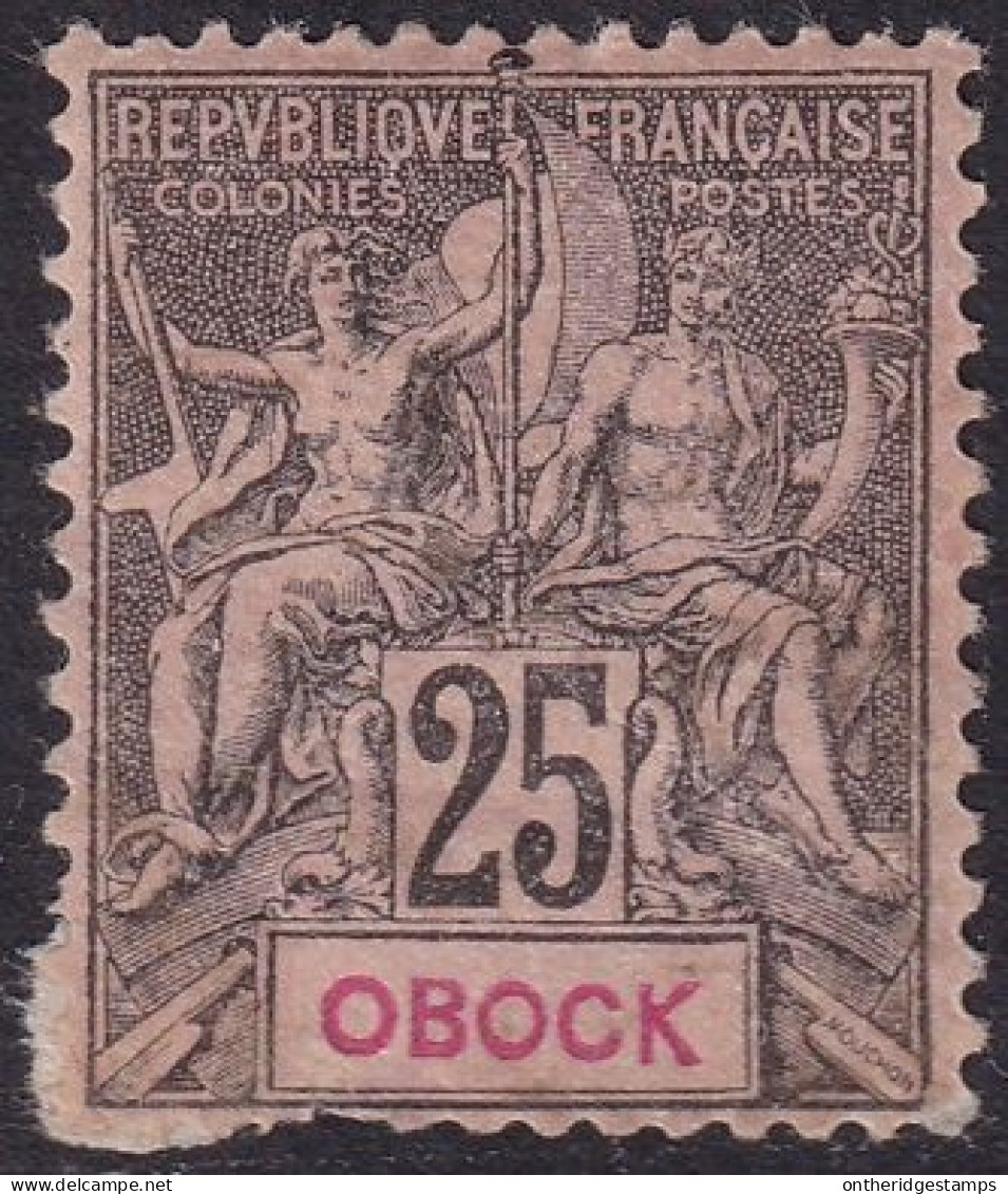 Obock 1892 Sc 39 Yt 39 MH* Damaged Lower Left Corner - Unused Stamps