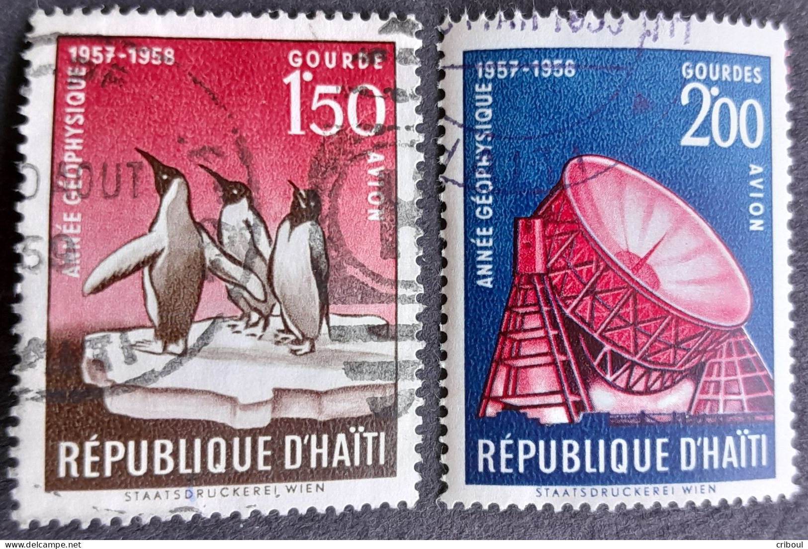 Haiti 1958 Espace Space Physique Animal Oiseau Bird Manchot Yvert PA130 PA131 O Used - Pinguïns & Vetganzen