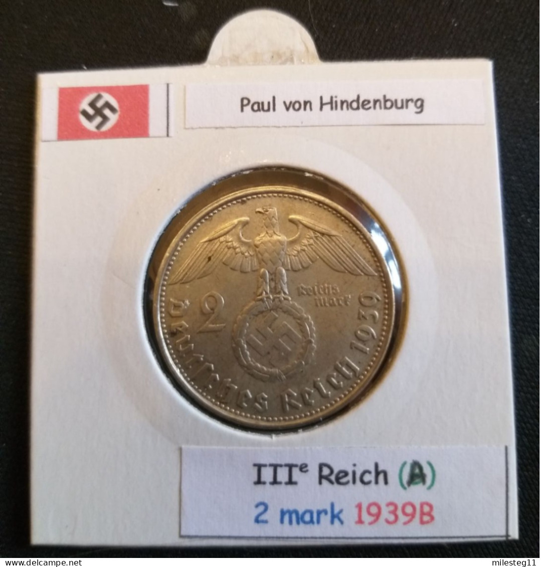 Pièce De 2 Reichsmark De 1939B (Vienne) Paul Von Hindenburg (position A) - 2 Reichsmark