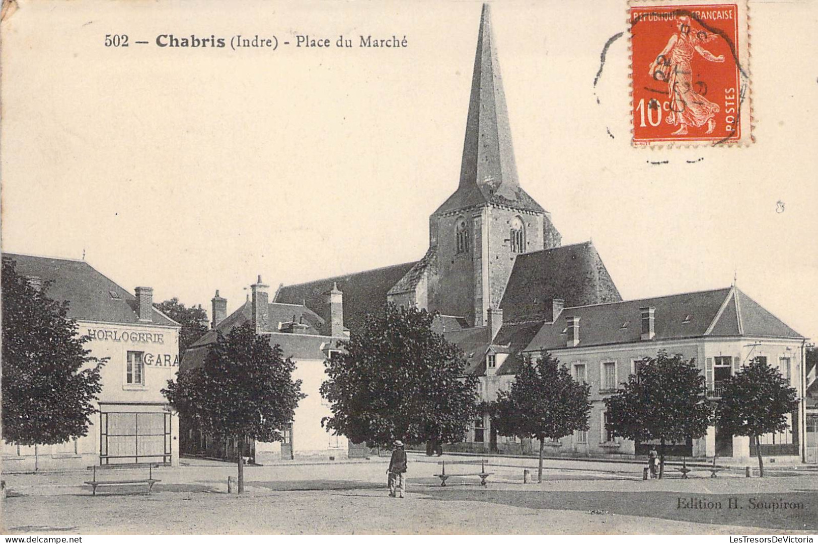 France -  Chabris - Place Du Marché - Eglise - Clocher - Animé -   Carte Postale Ancienne - Other & Unclassified