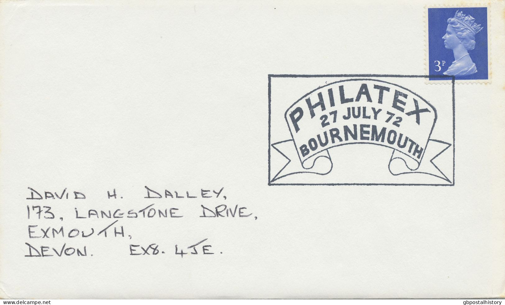 GB SPECIAL EVENT POSTMARKS 1972 PHILATEX (STAMP EXHIBITION) BOURNEMOUTH - Cartas & Documentos