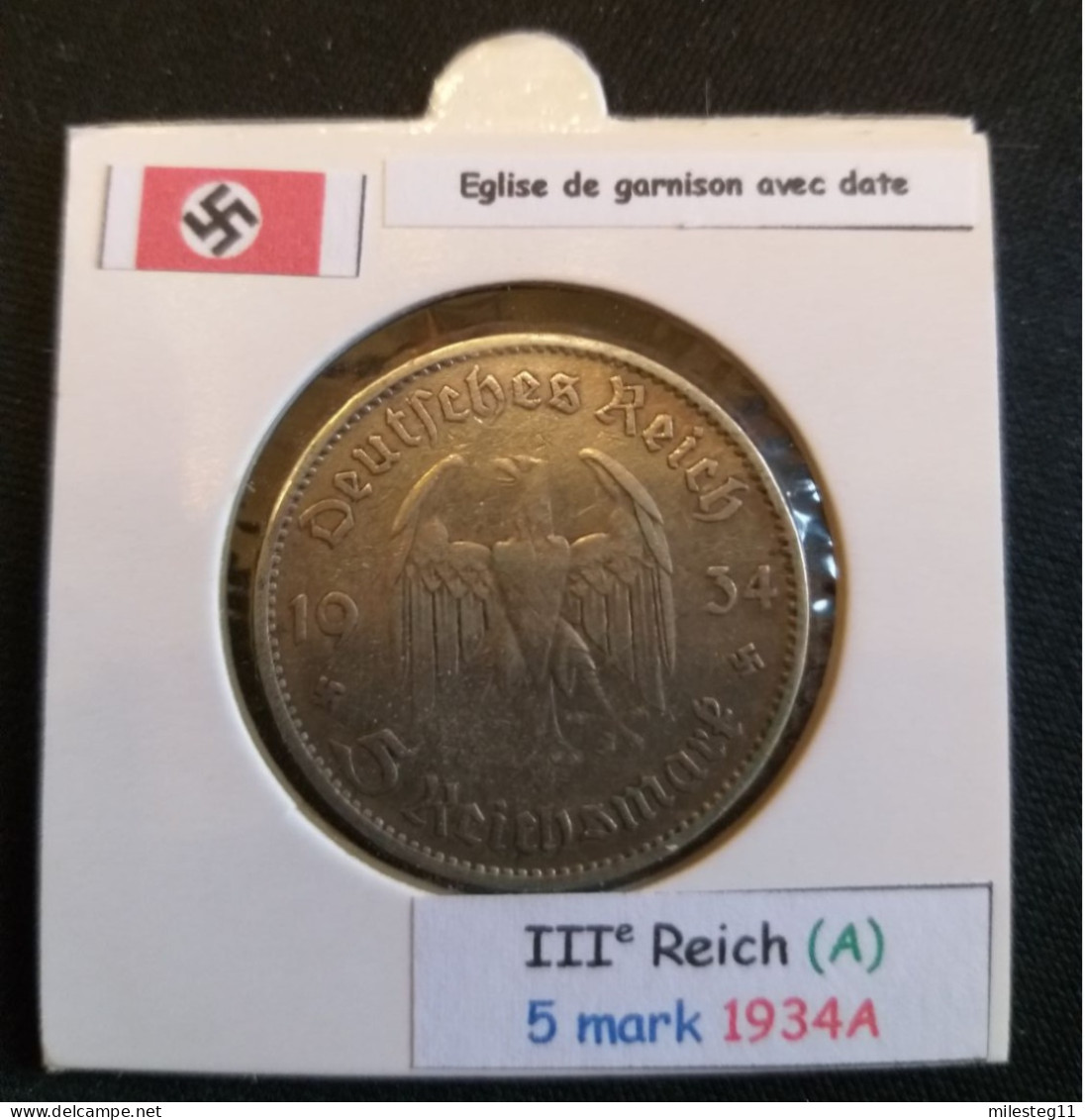 Pièce De 5 Reichsmark De 1934A (Berlin) Eglise De Garnison Avec Date (position A) - 5 Reichsmark