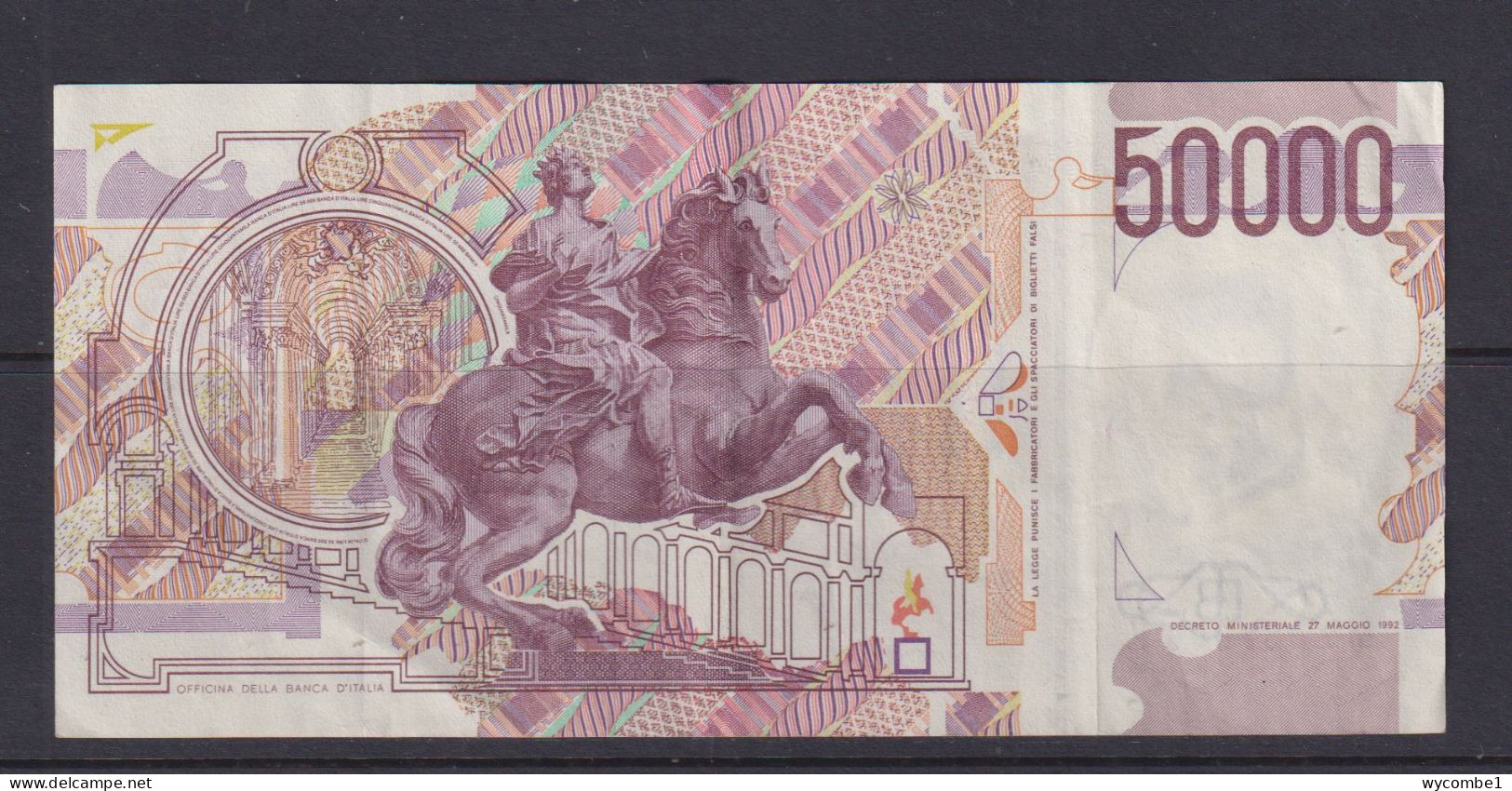 ITALY- 1992 50000 Lira Circulated Banknote As Scans - 50000 Liras