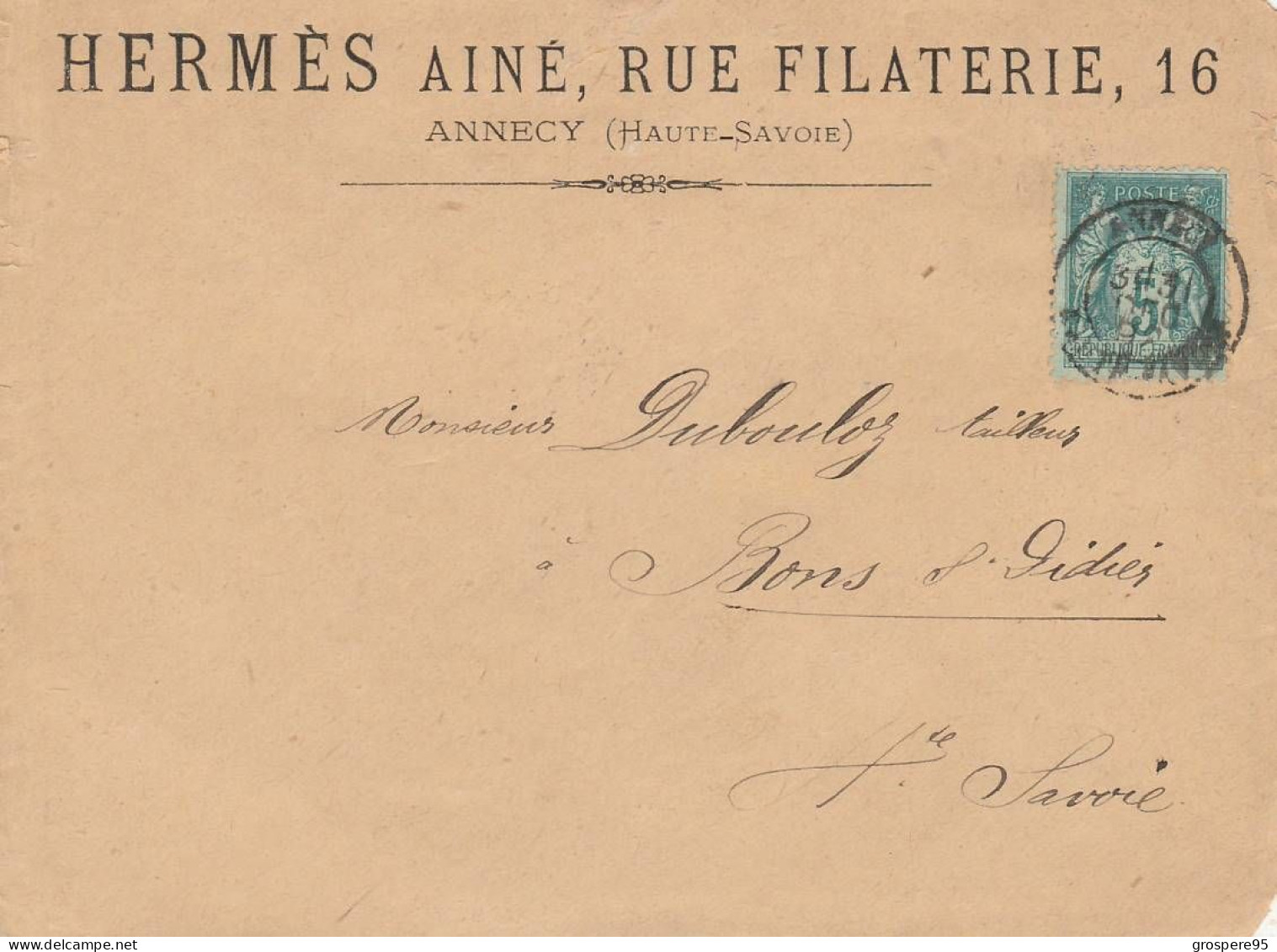 ANNECY HERMES AINE FACTURE + ENVELOPPE 1892 - 1800 – 1899