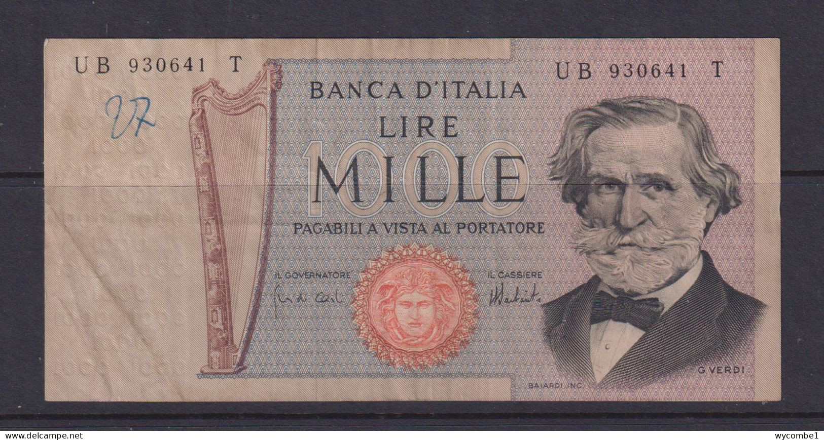 ITALY- 1969 1000 Lira Circulated Banknote As Scans - 1000 Liras