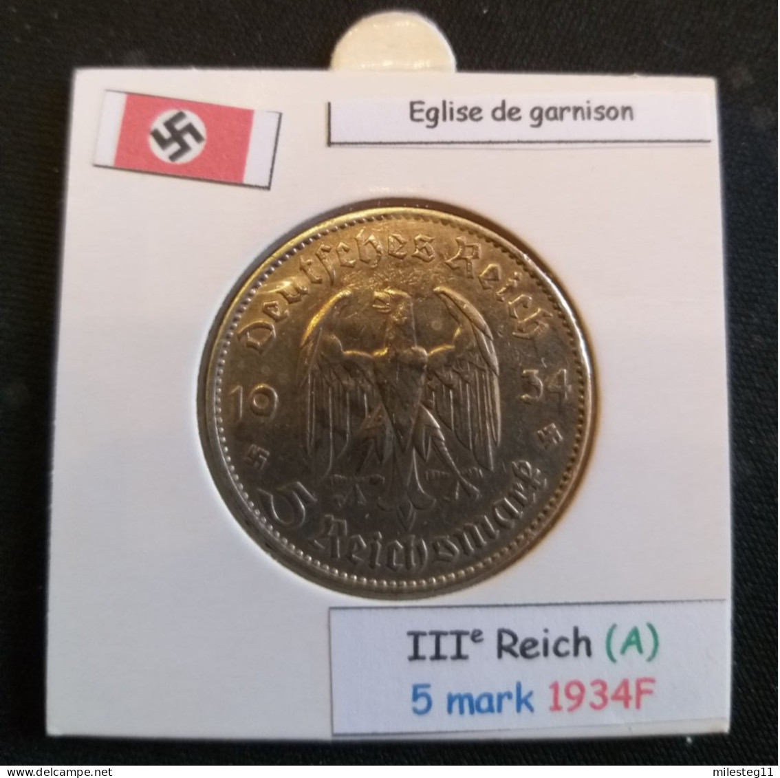 Pièce De 5 Reichsmark De 1934F (Stuttgard) Eglise De Garnison (position A) - 5 Reichsmark