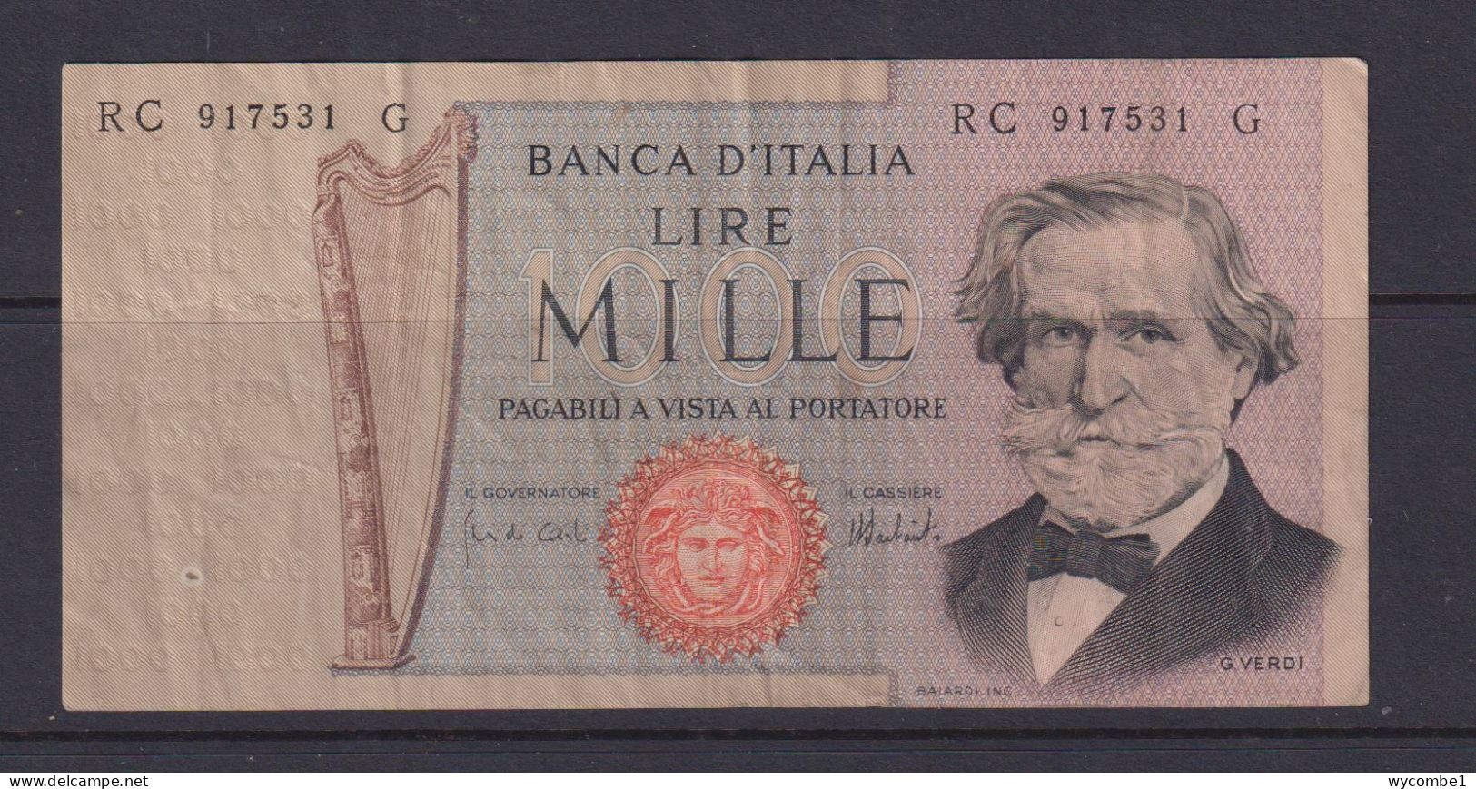 ITALY- 1969 1000 Lira Circulated Banknote As Scans - 1.000 Lire