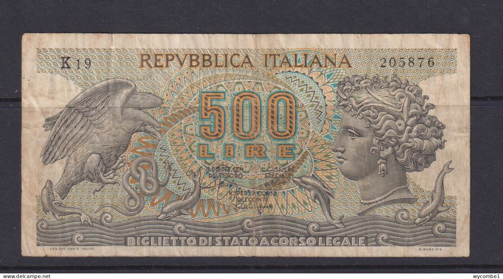 ITALY- 1967 500 Lira Circulated Banknote As Scans - 500 Liras