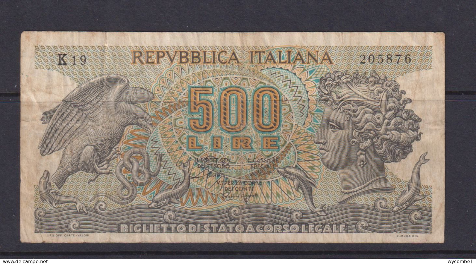 ITALY- 1967 500 Lira Circulated Banknote As Scans - 500 Lire