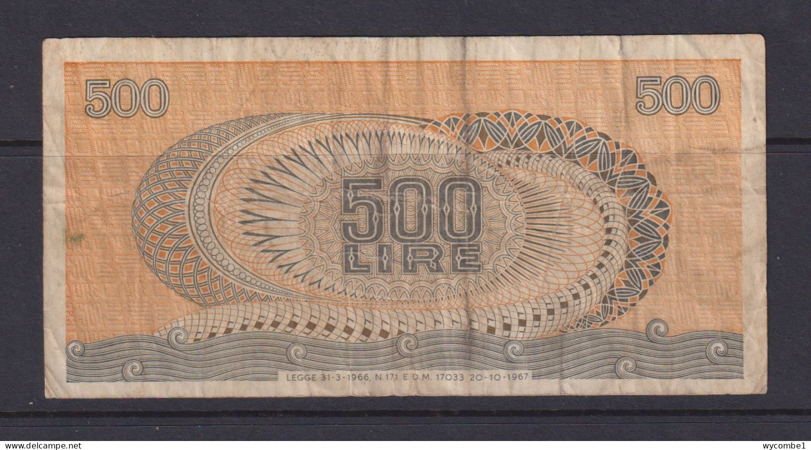 ITALY- 1967 500 Lira Circulated Banknote As Scans - 500 Liras