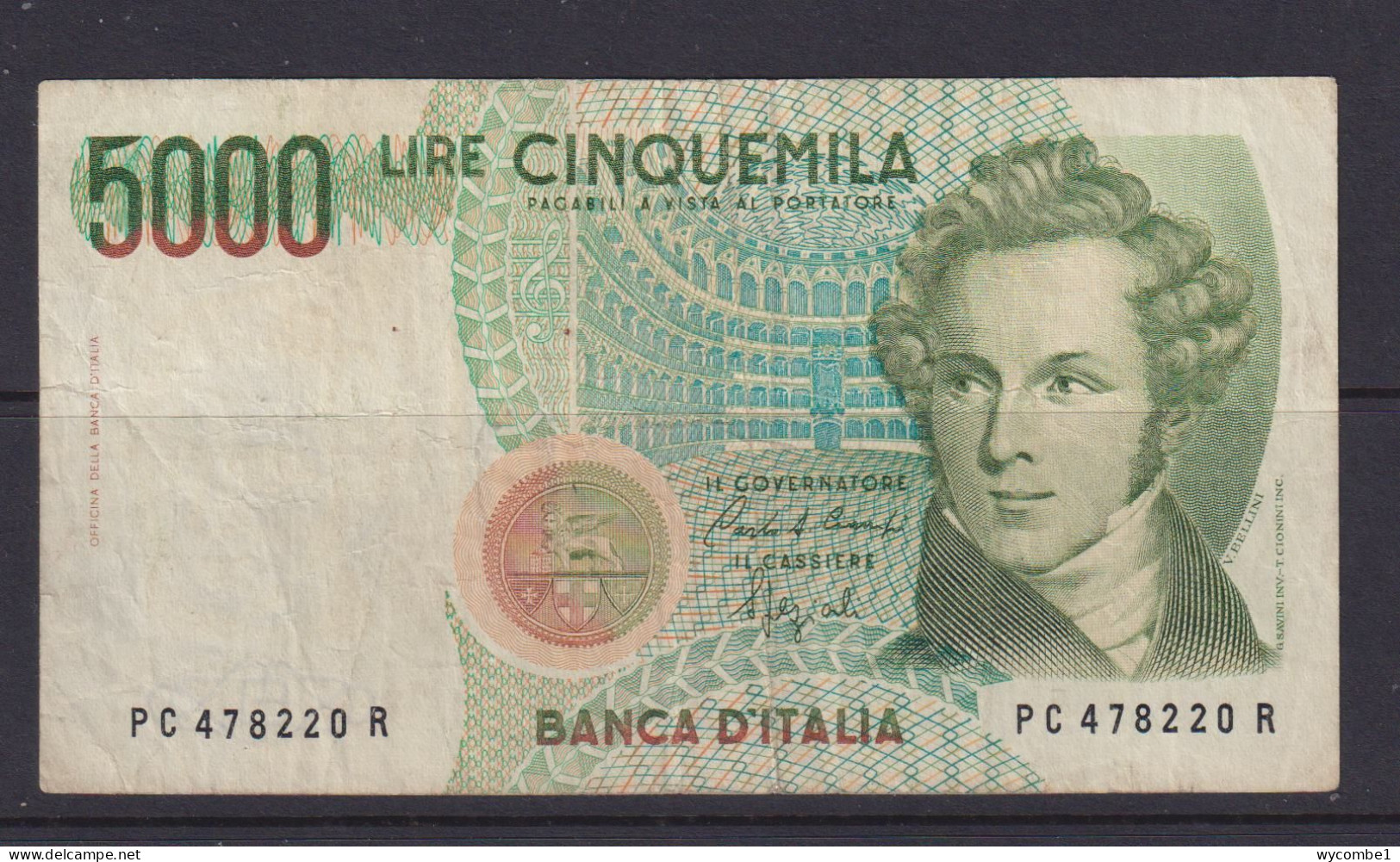 ITALY- 1985 5000 Lira Circulated Banknote As Scans - 5000 Liras