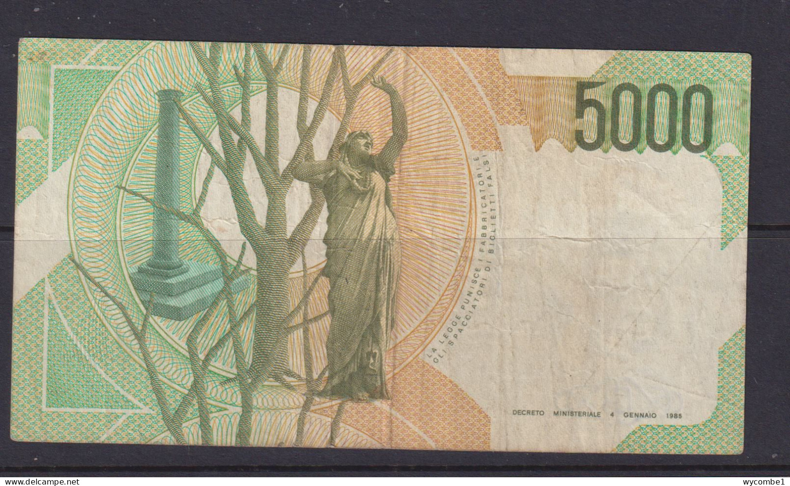 ITALY- 1985 5000 Lira Circulated Banknote As Scans - 5.000 Lire