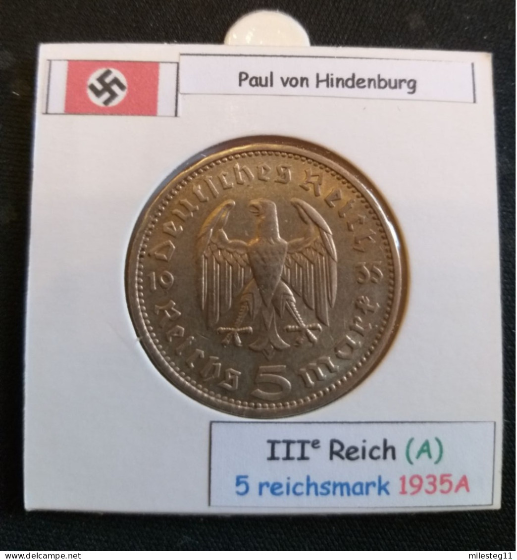 Pièce De 5 Reichsmark De 1935A (Berlin) Paul Von Hindenburg (position A) - 5 Reichsmark