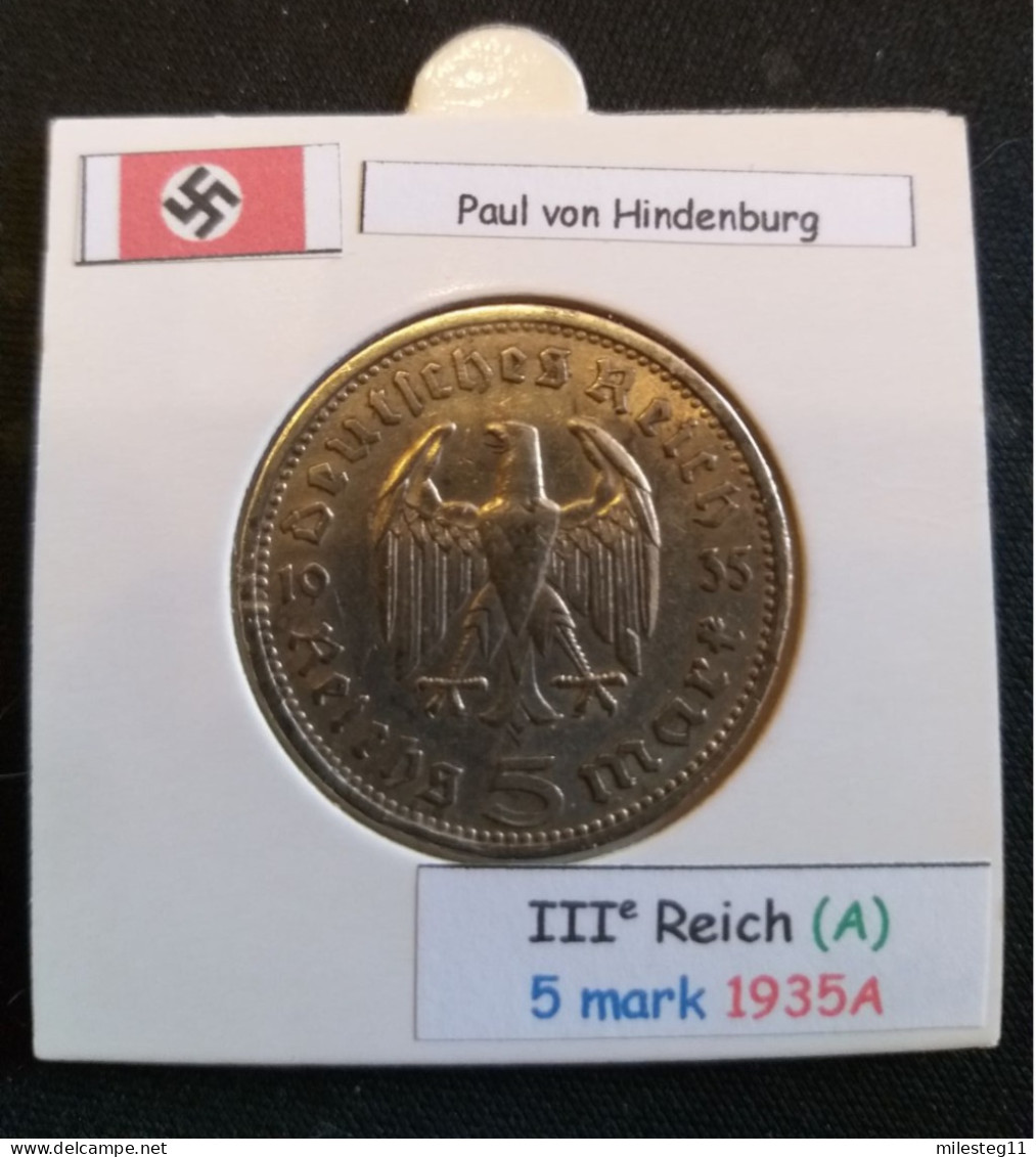 Pièce De 5 Reichsmark De 1935A (Berlin) Paul Von Hindenburg (position A) - 5 Reichsmark