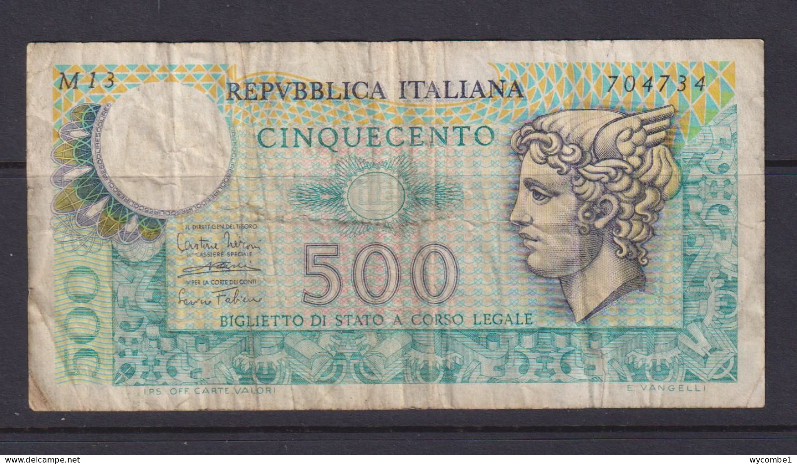 ITALY- 1974 500 Lira Circulated Banknote As Scans - 500 Liras