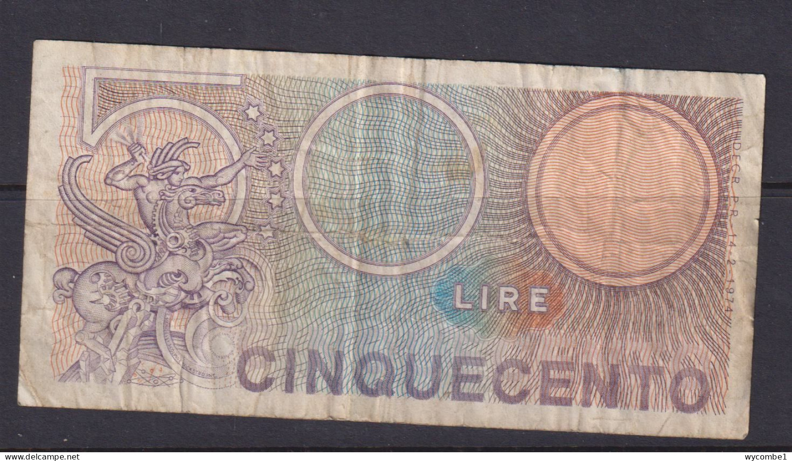 ITALY- 1974 500 Lira Circulated Banknote As Scans - 500 Liras