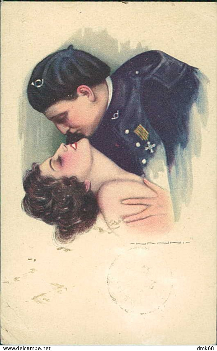 NANNI SIGNED 1910s  POSTCARD - SOLDIER KISSING WOMAN - RARE (5123) - Nanni