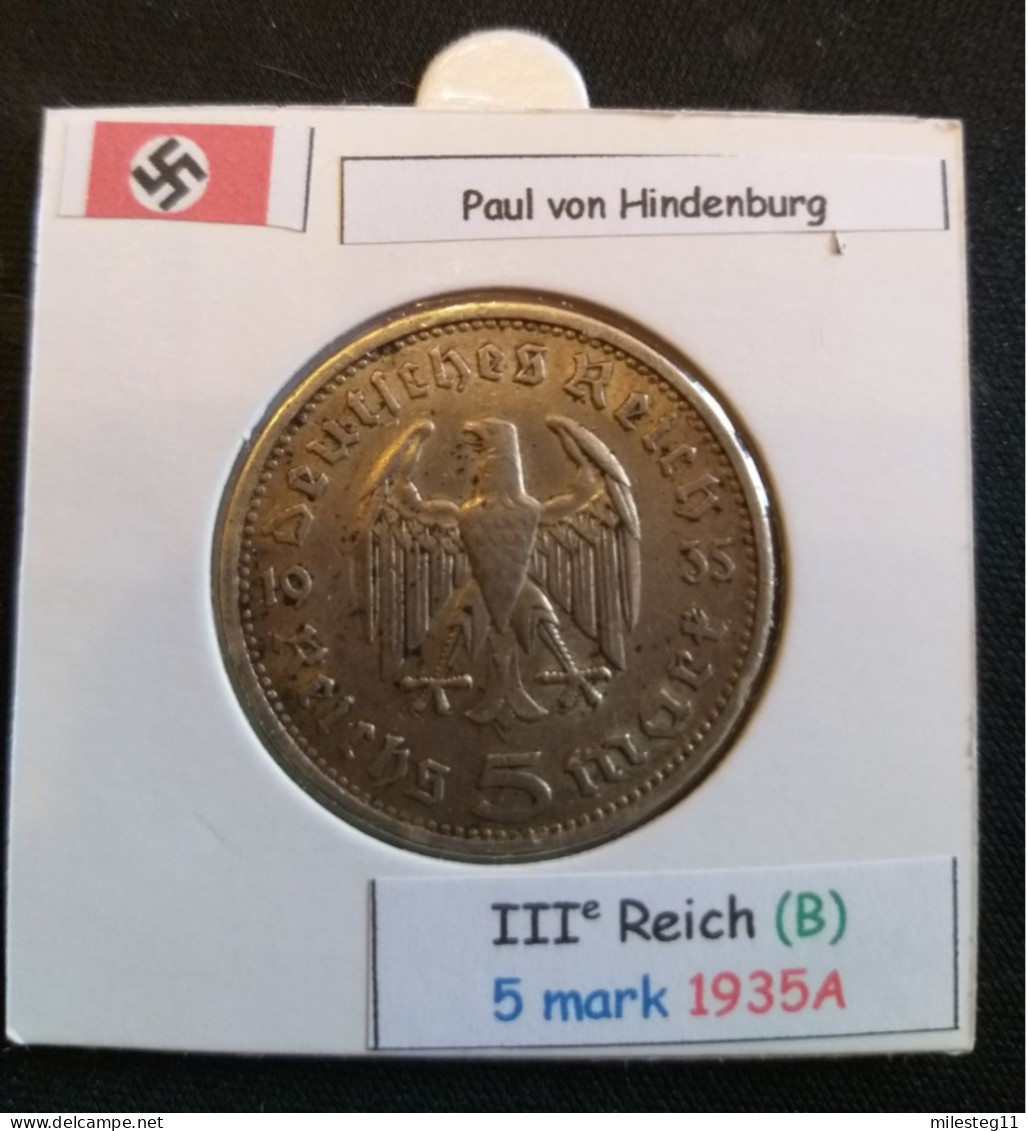 Pièce De 5 Reichsmark De 1935A (Berlin) Paul Von Hindenburg (position B) - 5 Reichsmark