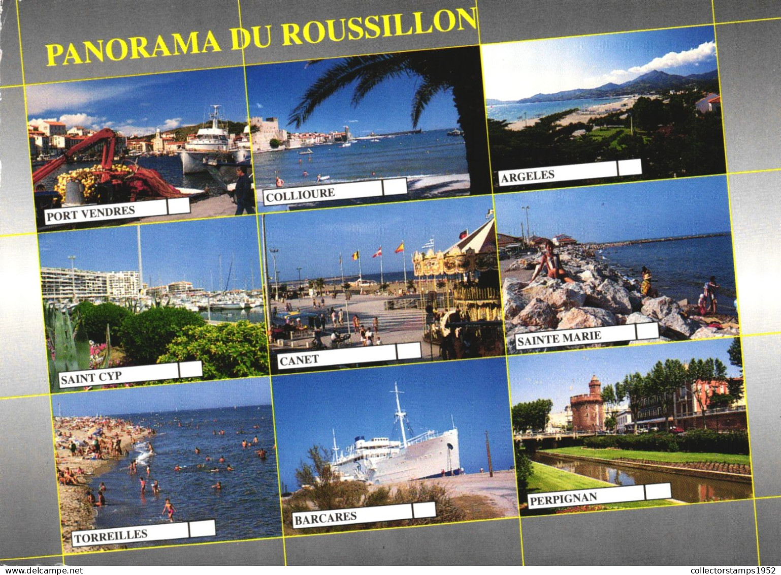 ROUSSILLON, MULTIPLE VIEWS, PORT, SHIP, BOATS, FLAGS, ARCHITECTURE, COAST, BEACH, CASTLE, BRIDGE, FRANCE - Roussillon