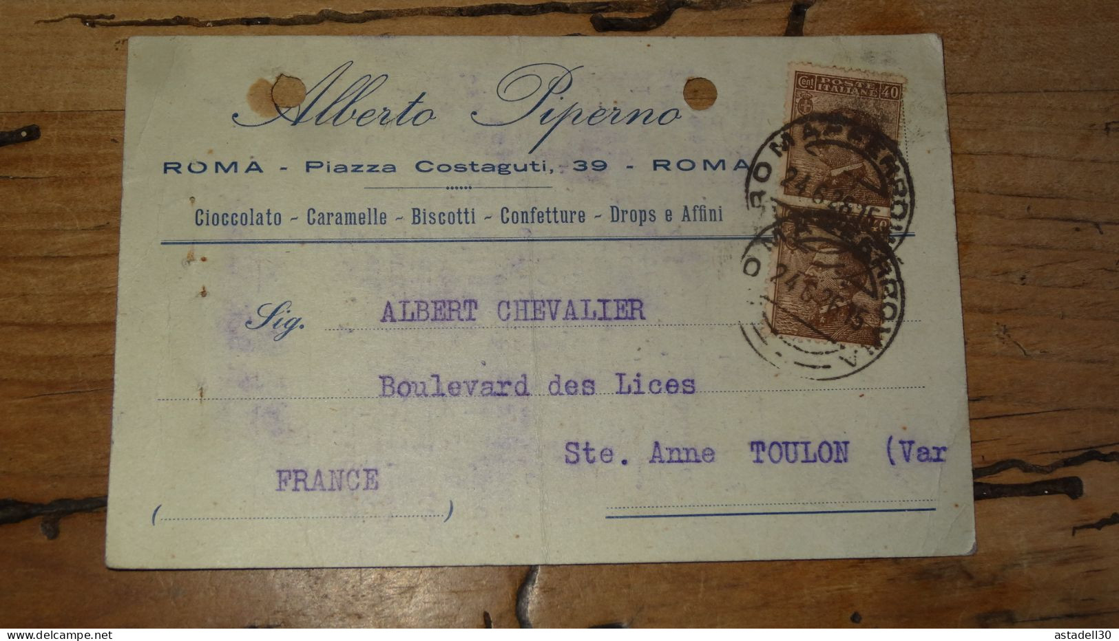 Carte Commerciale,  Alberto Piperno, ROMA - 1926   ............. ENV-5067h - Collections & Lots