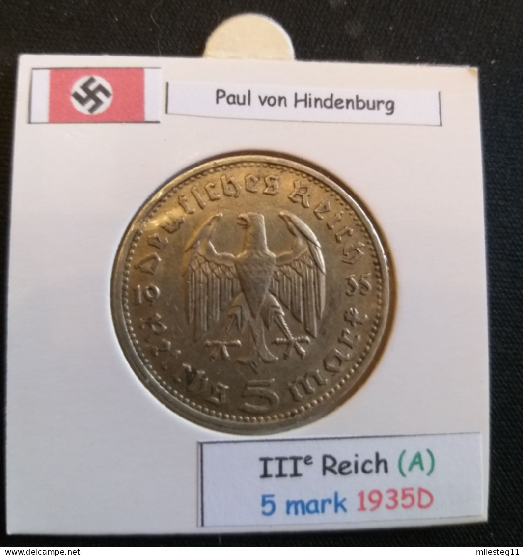 Pièce De 5 Reichsmark De 1935D (Munich) Paul Von Hindenburg (position A) - 5 Reichsmark