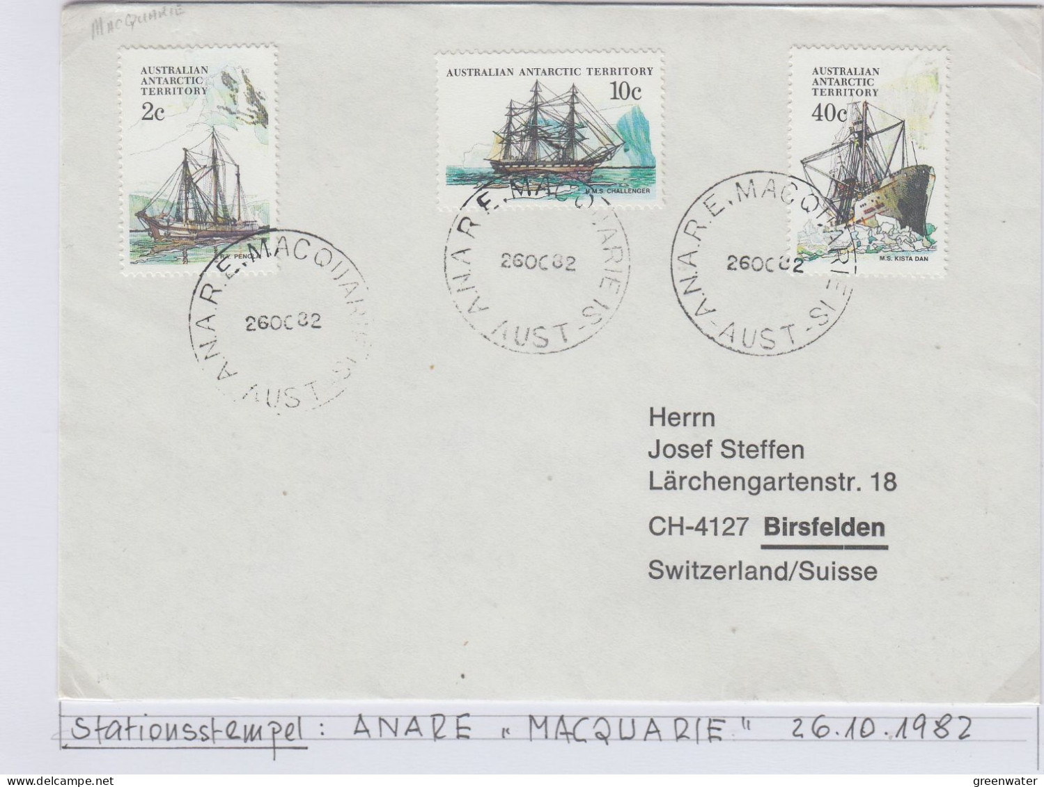 AAT Definitives / Ships  3v Ca Macquarie 26.10.1982 (AS163) - Briefe U. Dokumente