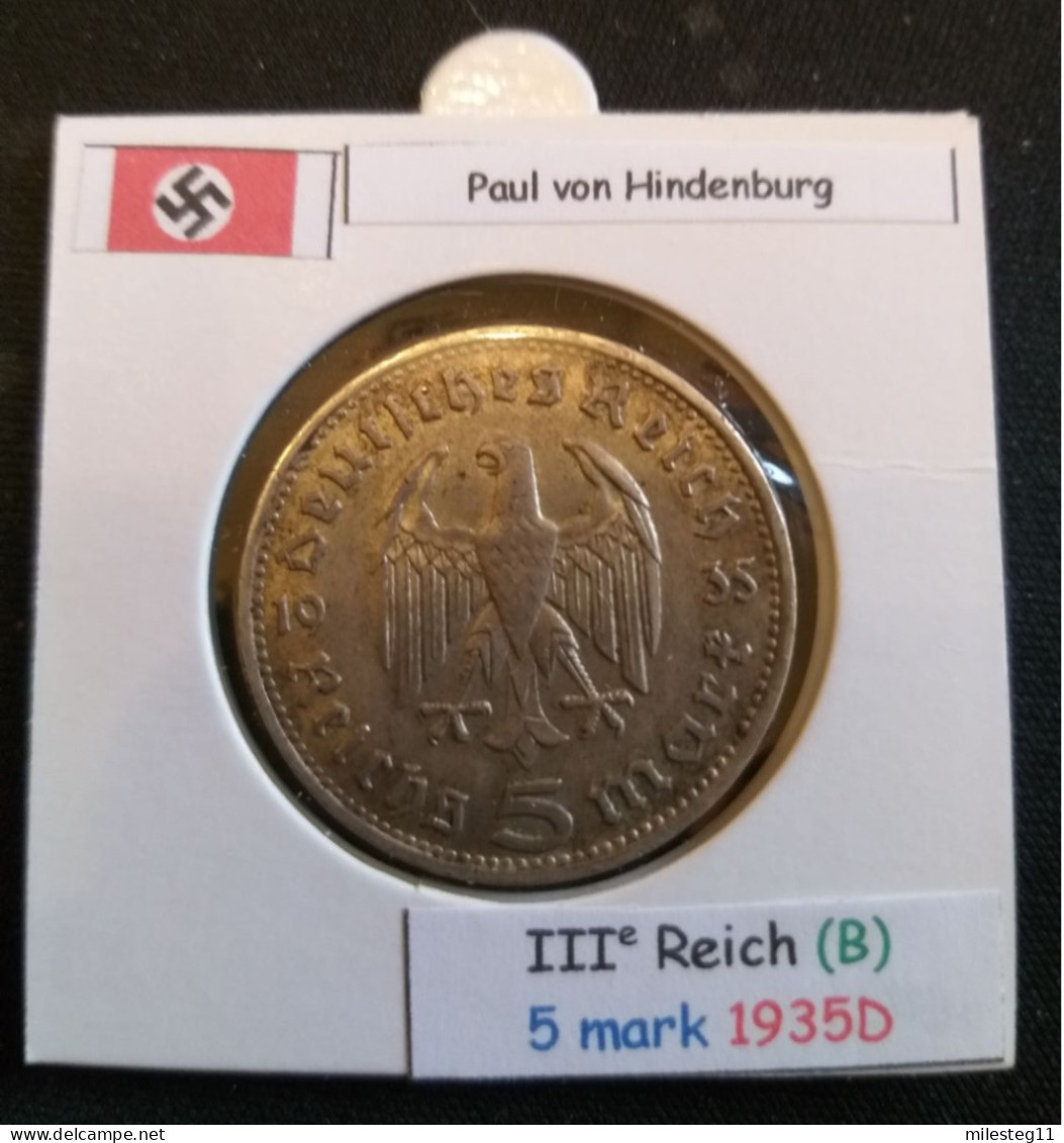 Pièce De 5 Reichsmark De 1935D (Munich) Paul Von Hindenburg (position B) - 5 Reichsmark