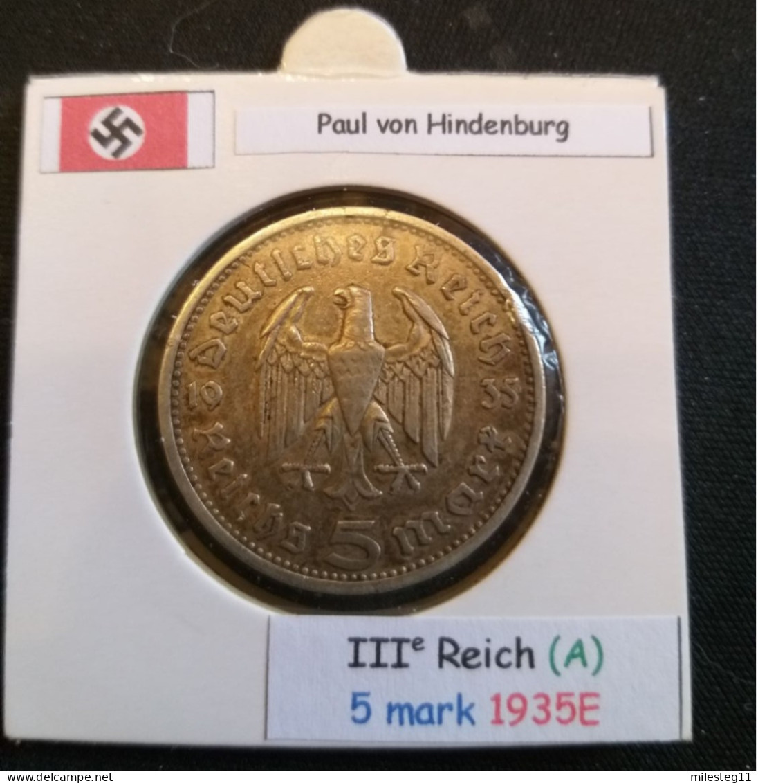 Pièce De 5 Reichsmark De 1935E (Muldenhütten) Paul Von Hindenburg (position A) - 5 Reichsmark