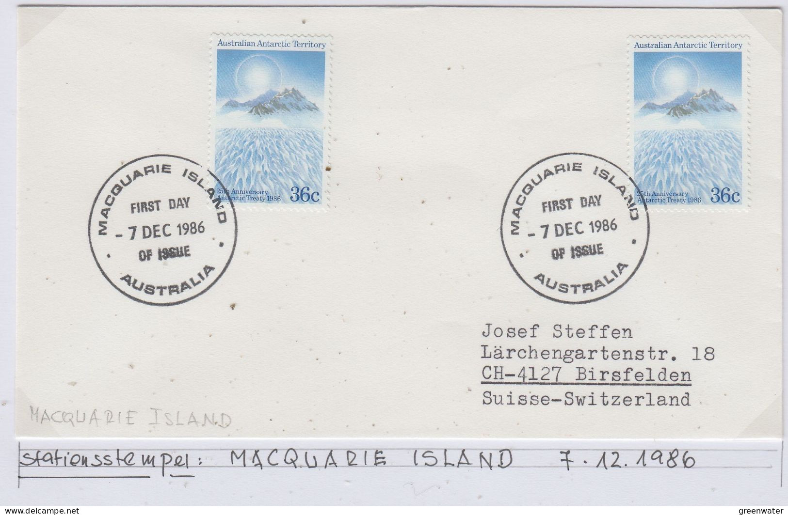 AAT Antarctic Treaty 1+1v FDC Ca Macquerie  7.12.1986 (AS163C) - FDC