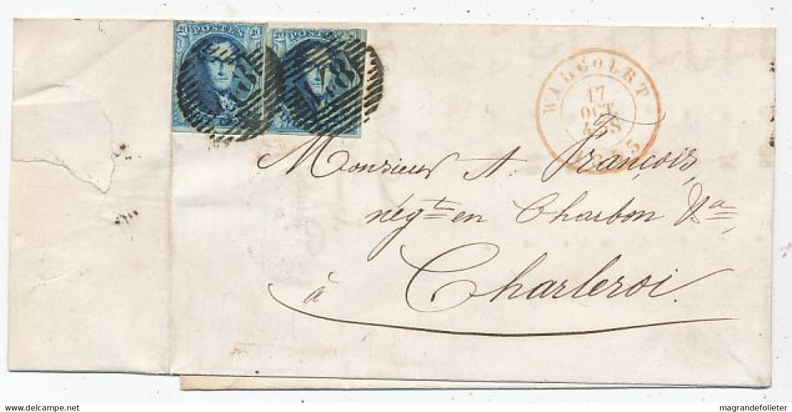 TIMBRE STAMP ZEGEL  BELGIQUE RARE LETTRE 2 X No 4 17-10-1849  COTE 150 EUROS - 1849-1900