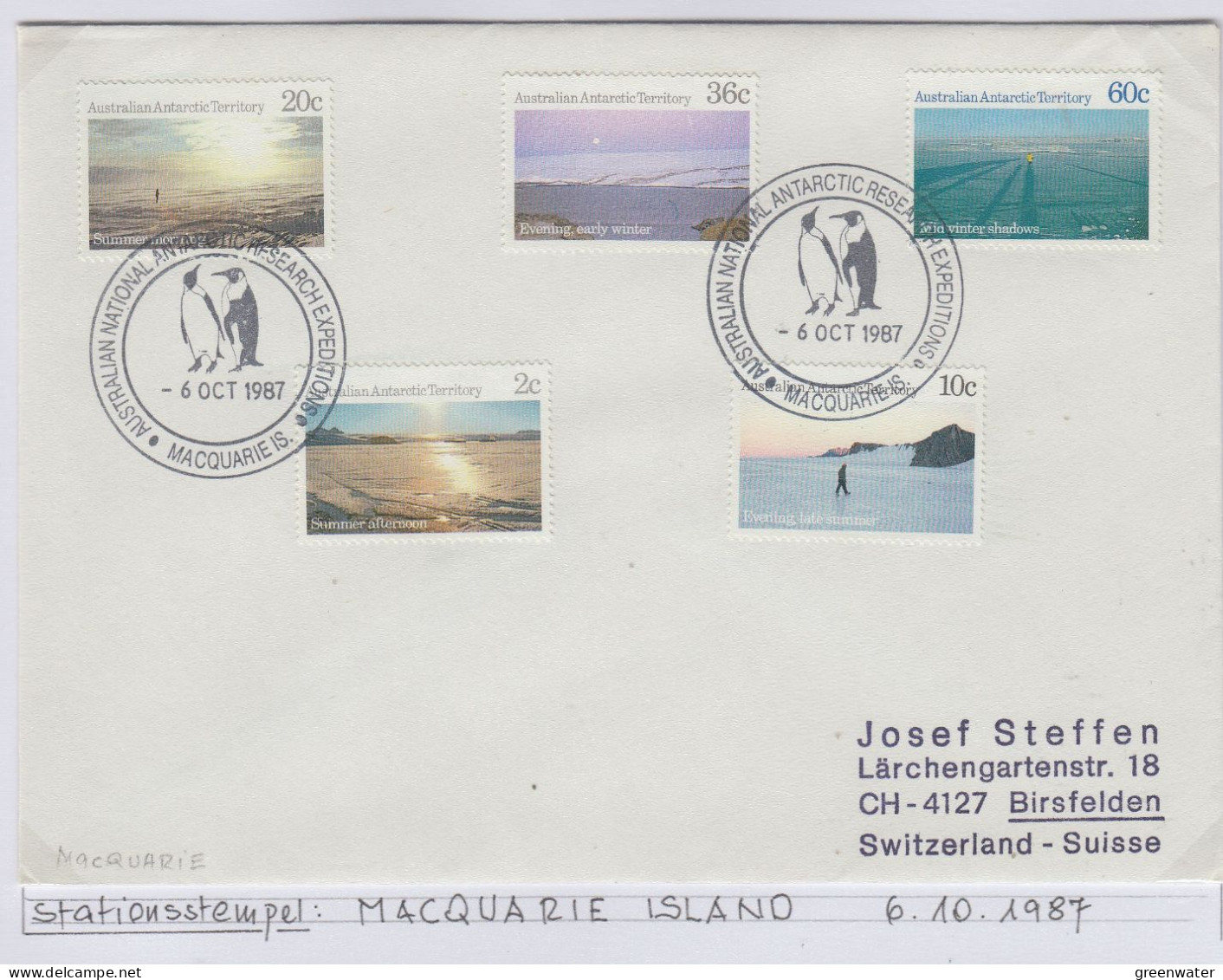 AAT Definitives / Landscapes 5v Ca Macquerie 6 OCT 1987 (AS164) - Briefe U. Dokumente