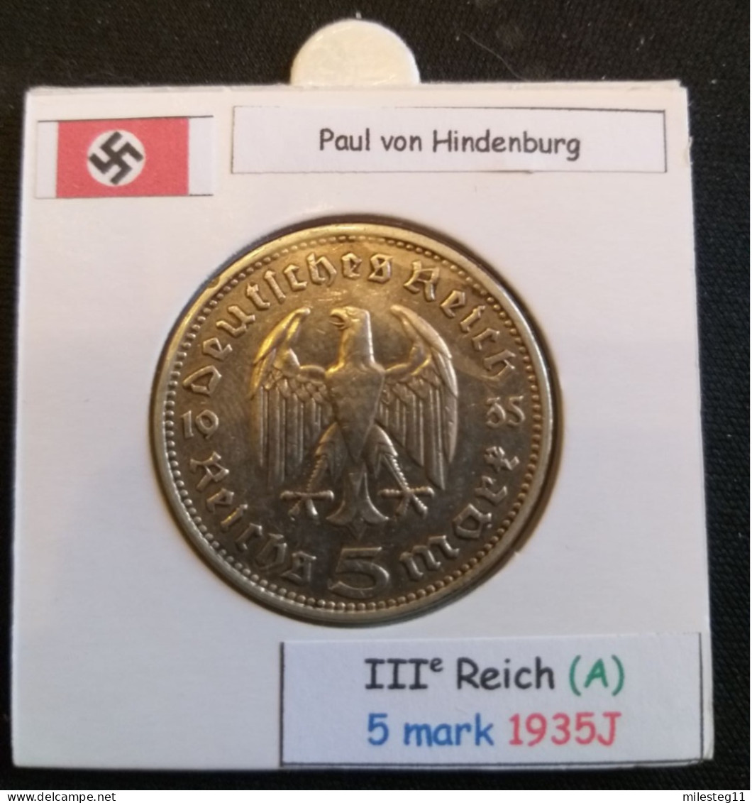 Pièce De 5 Reichsmark De 1935J (Hambourg) Paul Von Hindenburg (position A) - 5 Reichsmark