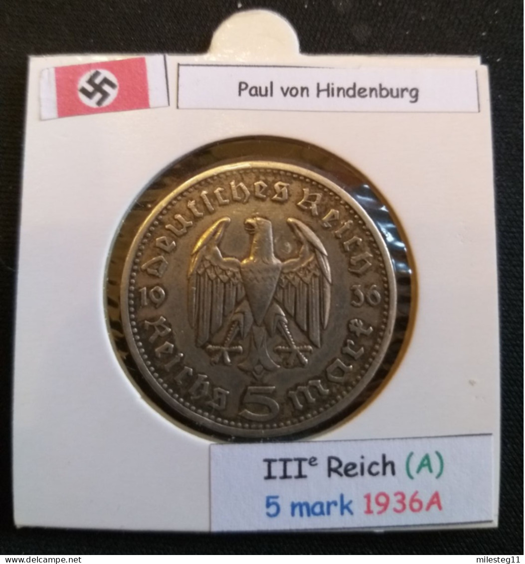 Pièce De 5 Reichsmark De 1936A (Berlin) Paul Von Hindenburg (position A) - 5 Reichsmark