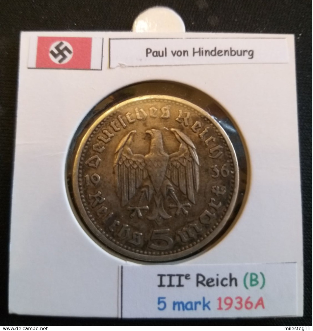 Pièce De 5 Reichsmark De 1936A (Berlin) Paul Von Hindenburg (position B) - 5 Reichsmark