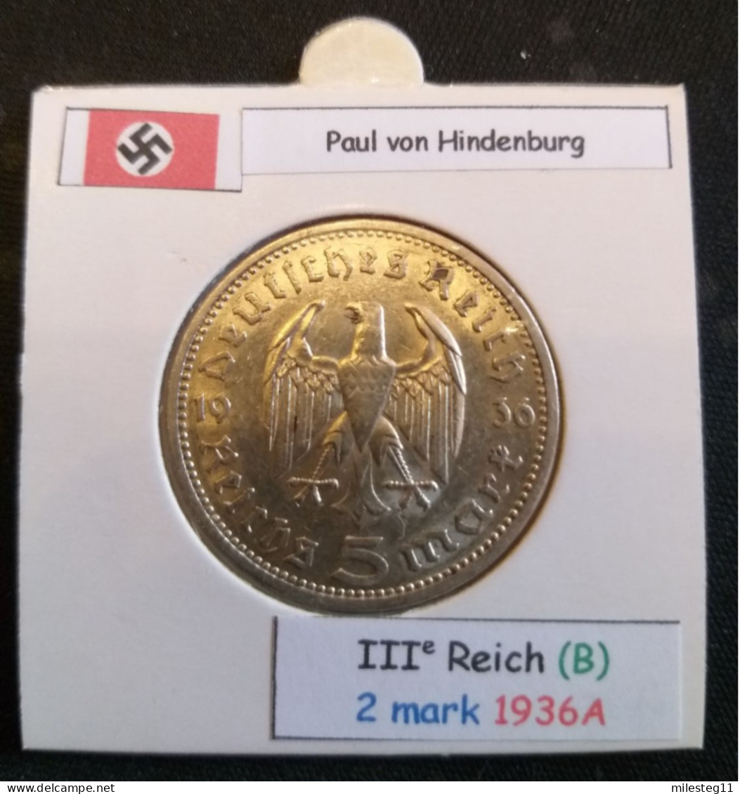 Pièce De 5 Reichsmark De 1936A (Berlin) Paul Von Hindenburg (position B) - 5 Reichsmark