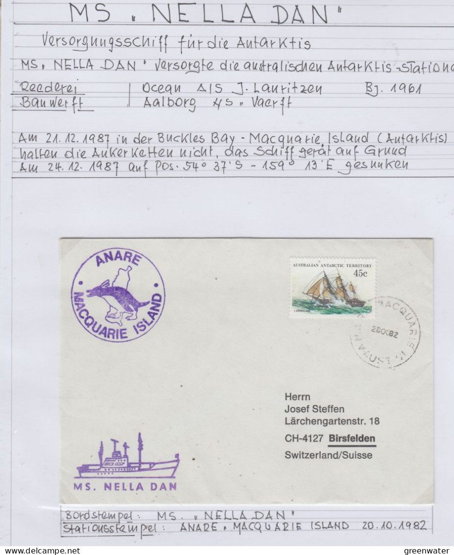 AAT  Ship Visit MS Nella Dan Ca Anare Ca Macquerie 20.10.1982 (AS165) - Brieven En Documenten