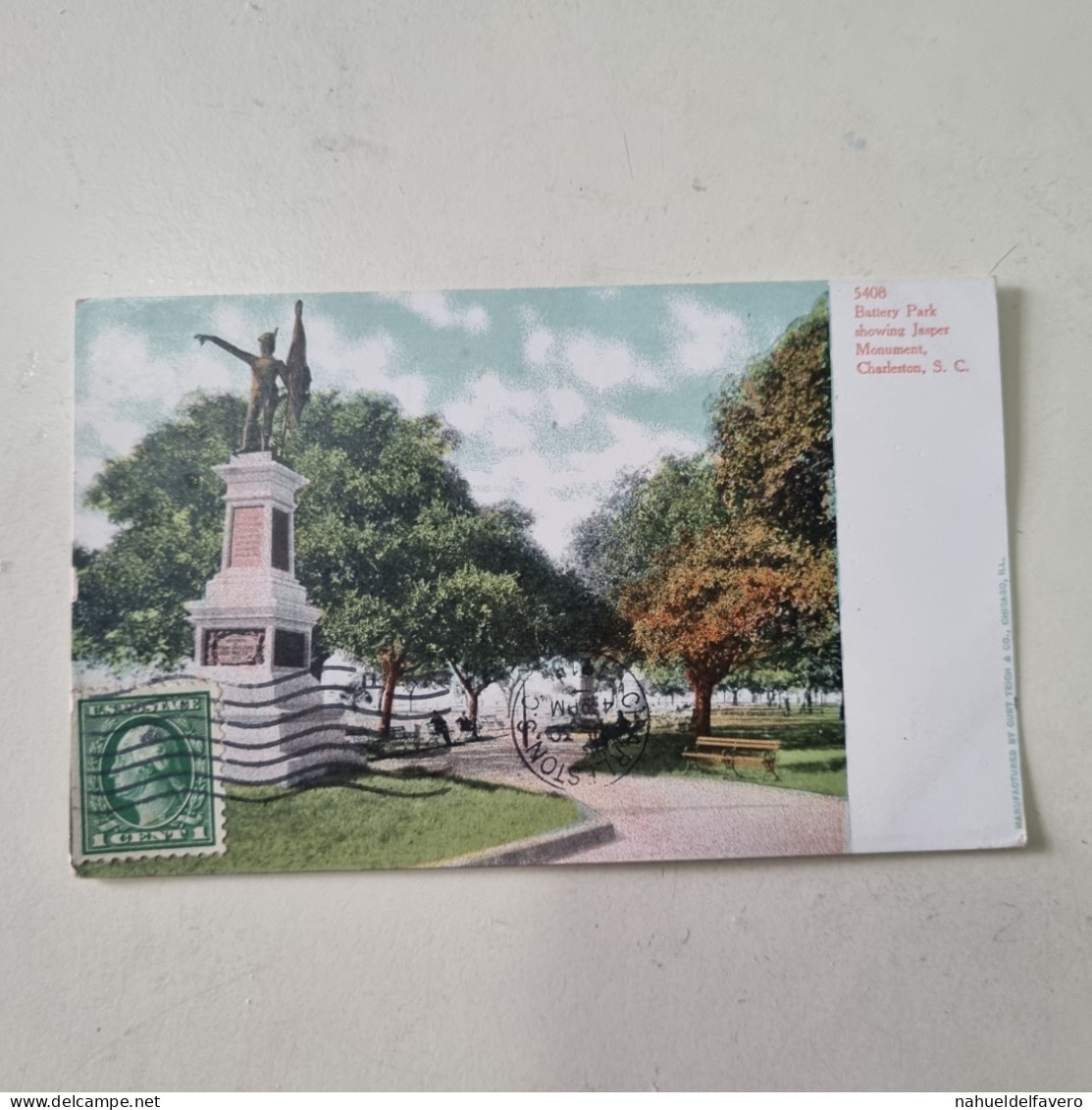Carta Postale Circulèe - USA - 1915 - CHARLESTON, S.C. - Battery Park Showing Jasper Monument - Charleston