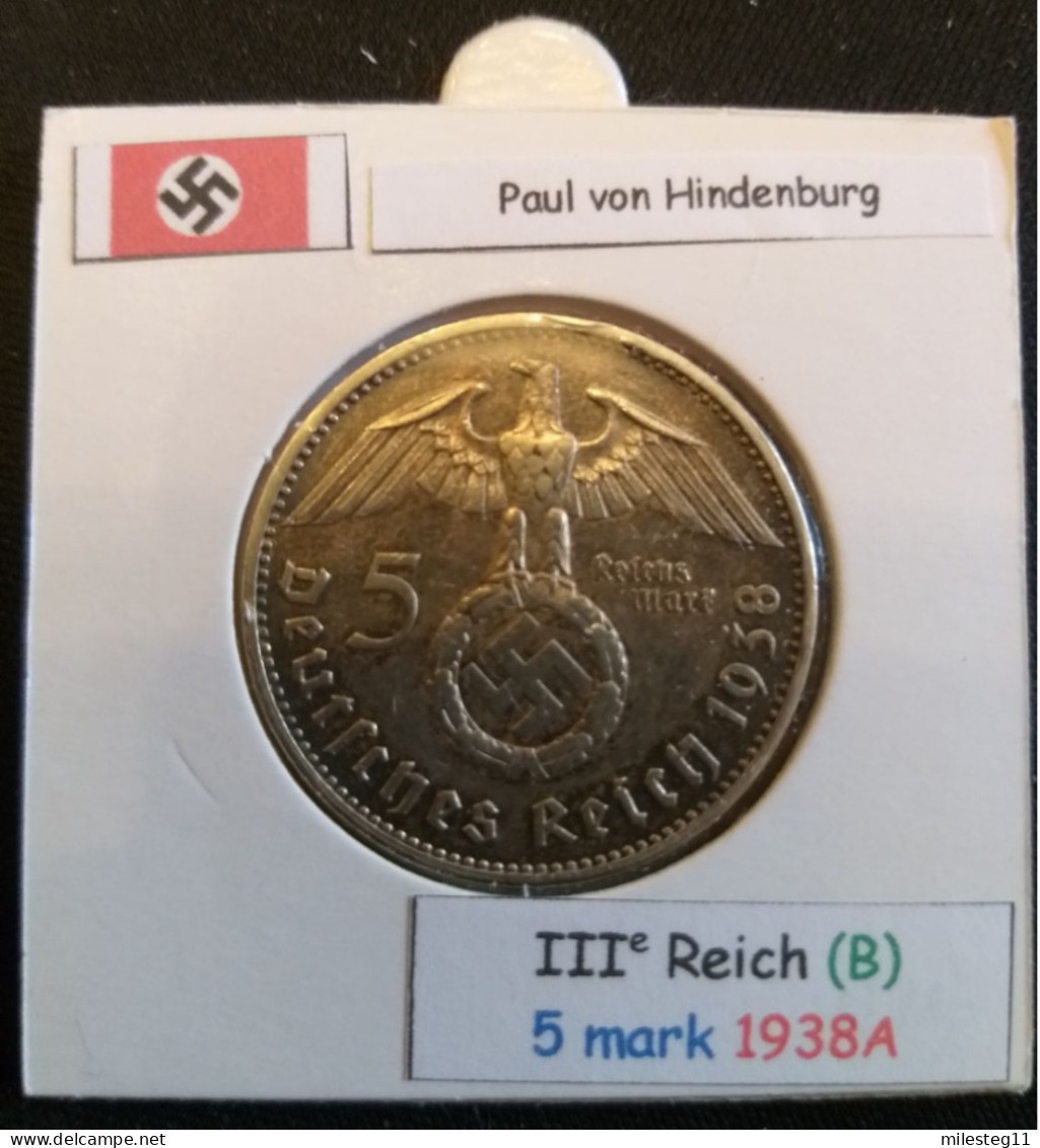 Pièce De 5 Reichsmark De 1938A (Berlin) Paul Von Hindenburg (position B) - 5 Reichsmark