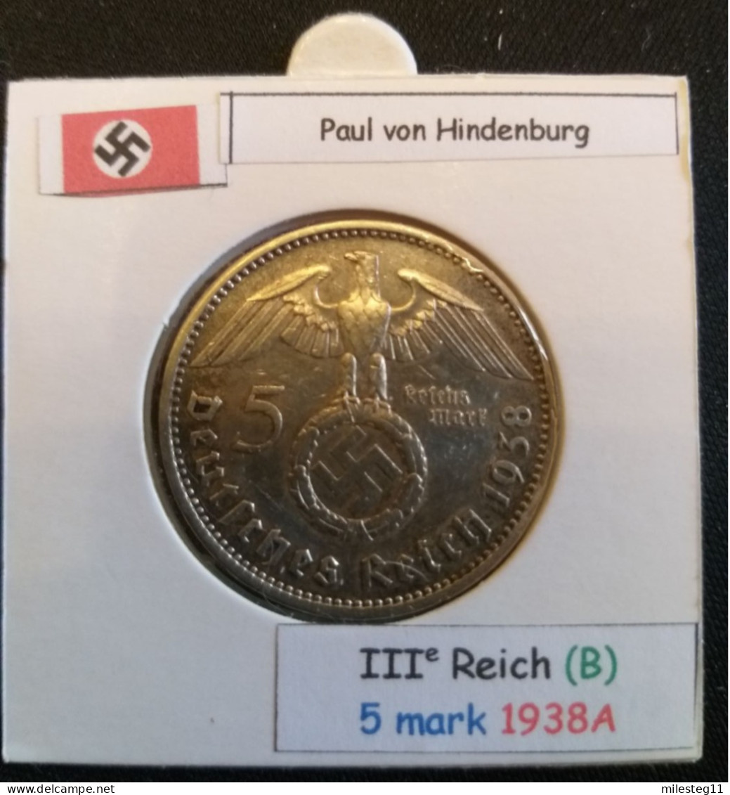 Pièce De 5 Reichsmark De 1938A (Berlin) Paul Von Hindenburg (position B) - 5 Reichsmark