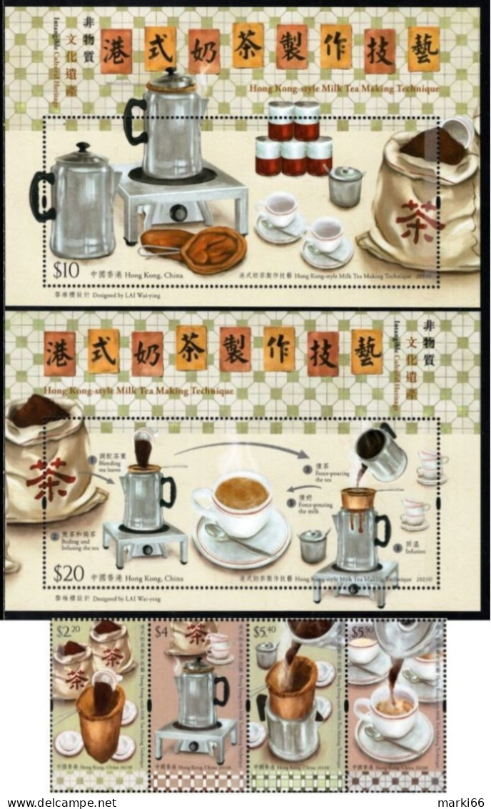 Hong Kong - 2023 - Cultural Heritage - Milk Tea Making Technique - Mint Stamp Set + 2 Souvenir Sheets - Unused Stamps