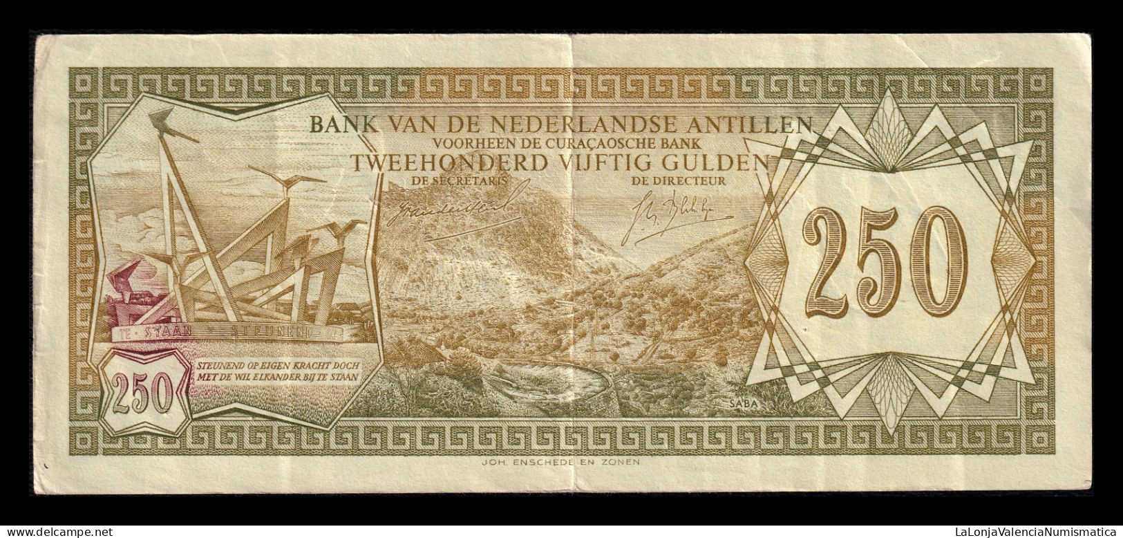 Antillas Holandesas Netherland Antilles 250 Gulden 1967 Pick 13 Bc/Mbc F/Vf - Antille Olandesi (...-1986)